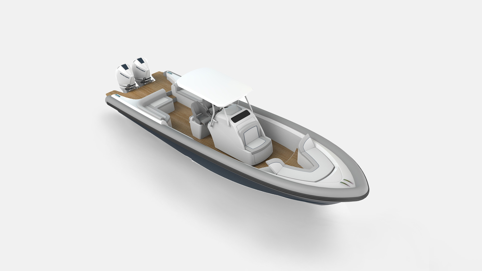 Ocean-1-Rogue-330-luxury-yacht-tender-Mercury-300-outboards-overhead-profile